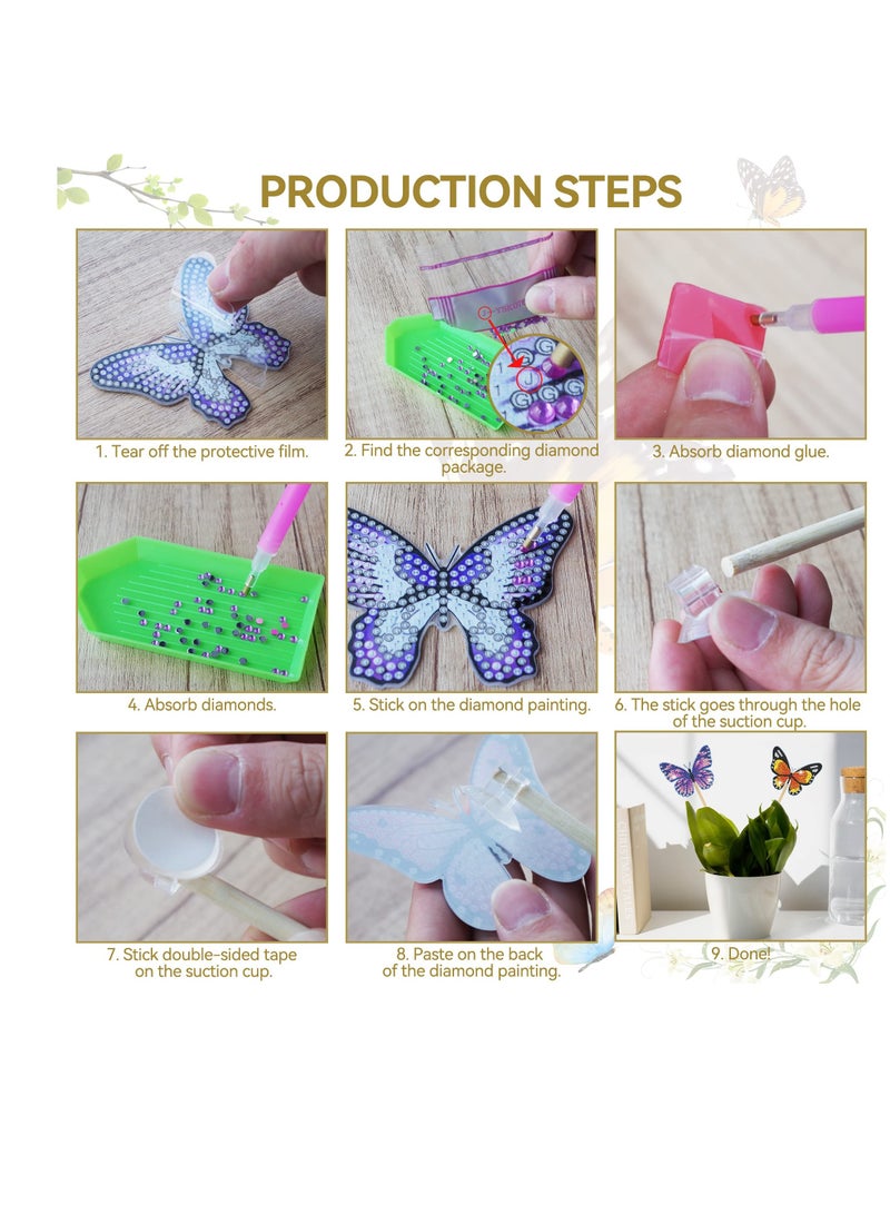 Excefore فن الألماس على شكل فراشة، 8 قطع من مجموعات فن الألماس للفراشة للبالغين والأطفال، مجموعات فن الألماس، أدوات فن الألماس على شكل فراشة للزينة الداخلية والخارجية، الحديقة، تزيين الفناء - Image 3