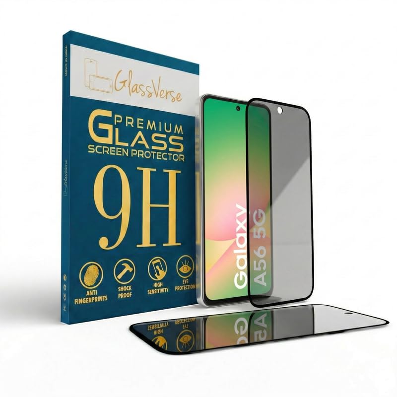 GlassVerse Ultra Privacy Tempered Glass For Samsung galaxy A56 5G (Pack Of 2) with Free Installation Kit. Edge To Edge. (In-Screen FingerPrint Lock will not work with the Privacy Guard) - 6.7 inch - Image 1