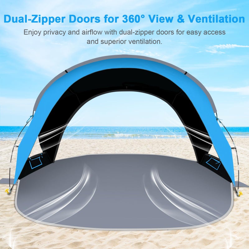 Gorich Beach Tent Sun Shelter with UPF50+ UV Protection for 3/4-5/6-7 Person, Lightweight & Portable Shade Canopy with 2 Zippered Doors, Easy Setup Family Beach Umbrella - Image 3
