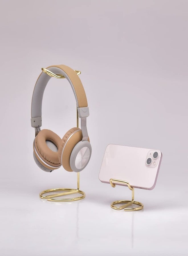 JIARI Headphones Stand and Cell Phone Stand Desktop Metal Holder Accessories 2pcs Set (Gold) - Image 2