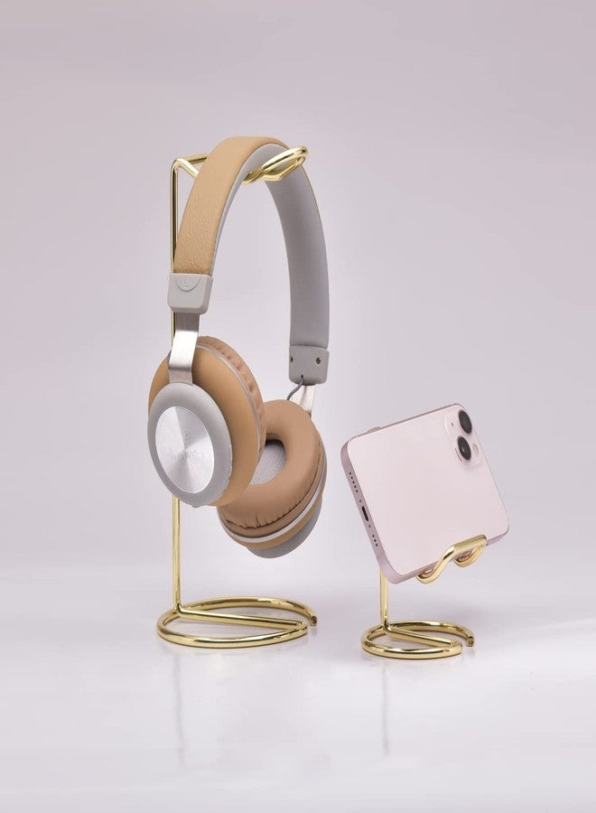 JIARI Headphones Stand and Cell Phone Stand Desktop Metal Holder Accessories 2pcs Set (Gold) - Image 4