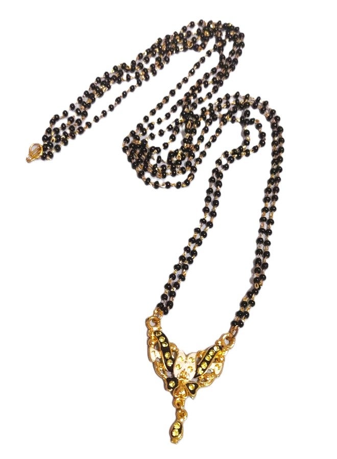DeLegarde Gold Plated Pendant Necklace Mala Black Beads Mangalsutra Gift Jewellery for Women Fashion 26" inches Length - Image 2
