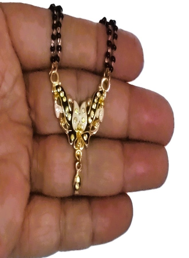 DeLegarde Gold Plated Pendant Necklace Mala Black Beads Mangalsutra Gift Jewellery for Women Fashion 26" inches Length - Image 3