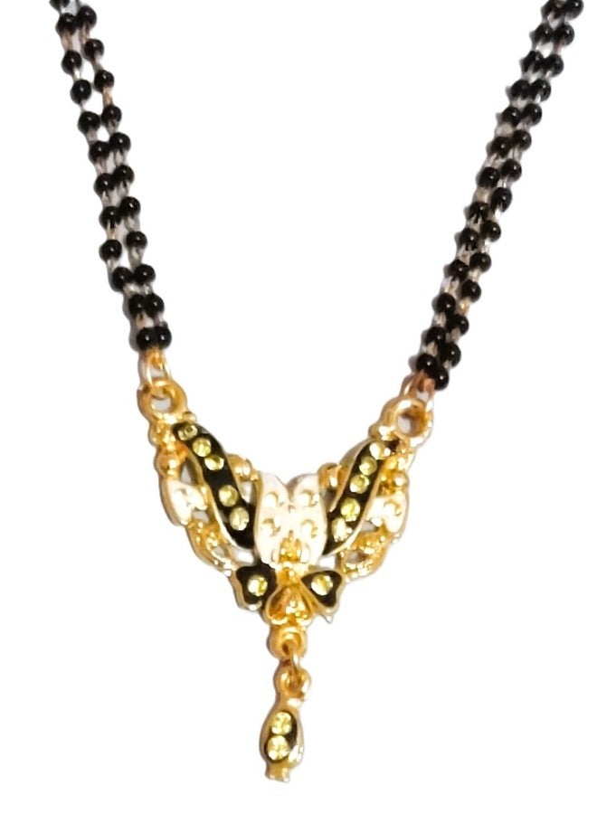 DeLegarde Gold Plated Pendant Necklace Mala Black Beads Mangalsutra Gift Jewellery for Women Fashion 26" inches Length - Image 1