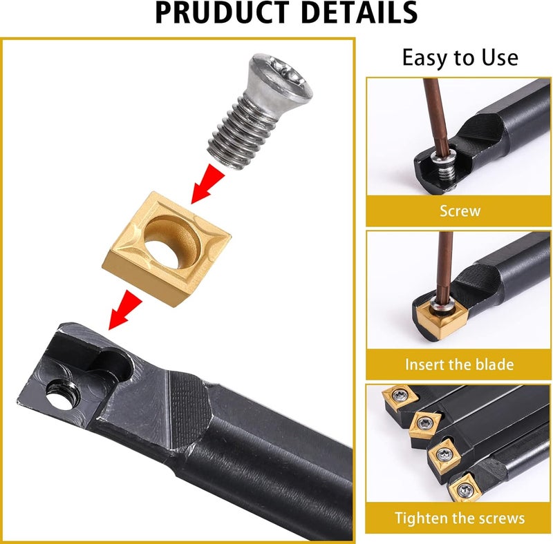 VerRich Indexable Lathe Turning Tools 1/2"12mm Shank 14Pcs Kit,4 Pcs Metal Lathe Tools Holder With 10pcs CMT09T304 Carbide inserts Blade - Image 4