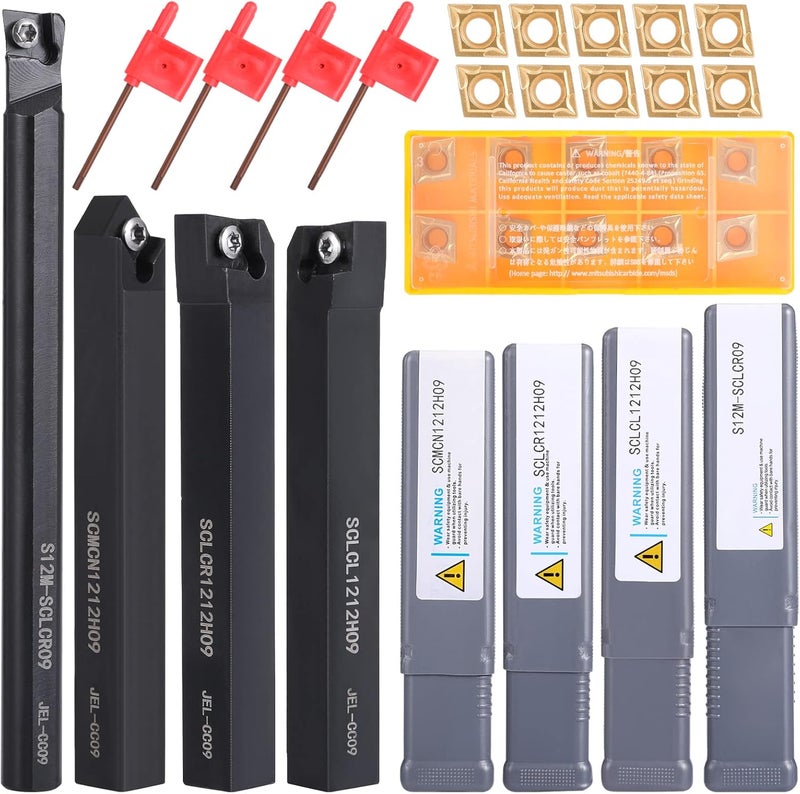VerRich Indexable Lathe Turning Tools 1/2"12mm Shank 14Pcs Kit,4 Pcs Metal Lathe Tools Holder With 10pcs CMT09T304 Carbide inserts Blade - Image 1