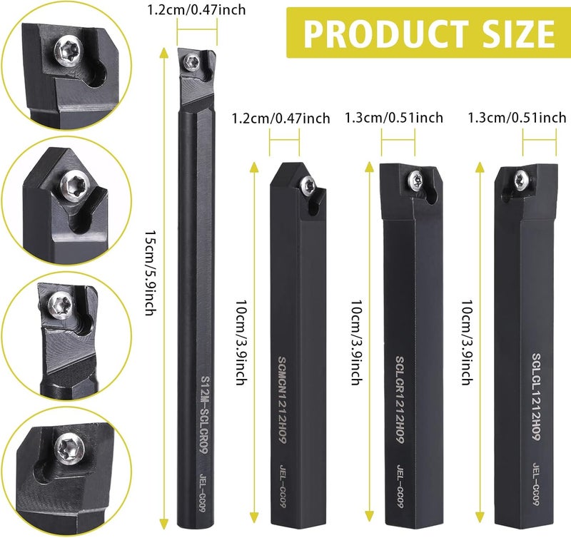 VerRich Indexable Lathe Turning Tools 1/2"12mm Shank 14Pcs Kit,4 Pcs Metal Lathe Tools Holder With 10pcs CMT09T304 Carbide inserts Blade - Image 2