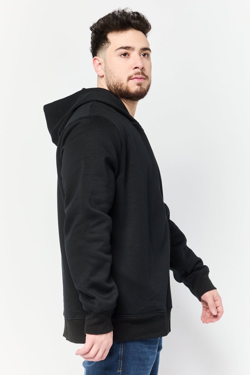 KANGOL Men Solid Full Zip Long Sleeves Hoodie, Black  - Image 3