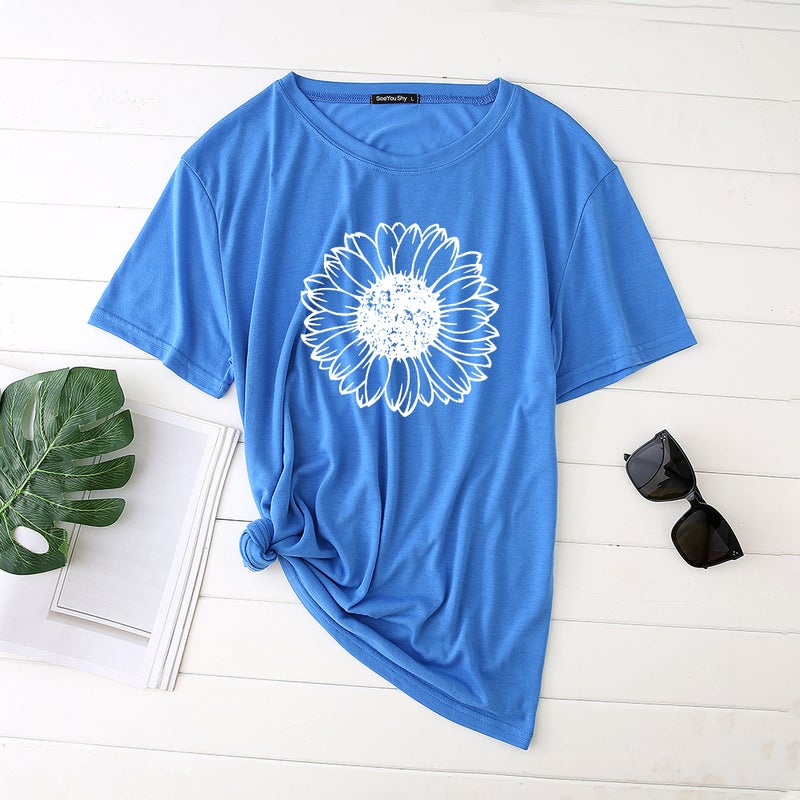 2020 Women's T-shirt Printed Sunflower Pattern Polyester Cotton T-shirt Women's Top s-9701 - Image 1