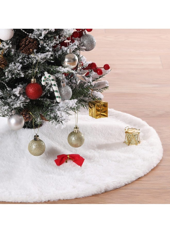 SoarDream White Tree Skirts 24 Inches Plush Christmas Tree Skirt Small Faux Fur Tree Mats for Small Trees Xmas Party Holiday Decorations - Image 1