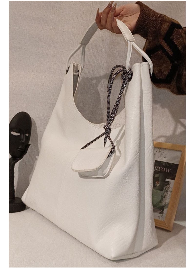 PACIFIC White Faux Leather tote Bag set . Shoulder Bag Pouch. Stylish & practical. Bag: 40x37 cm. 