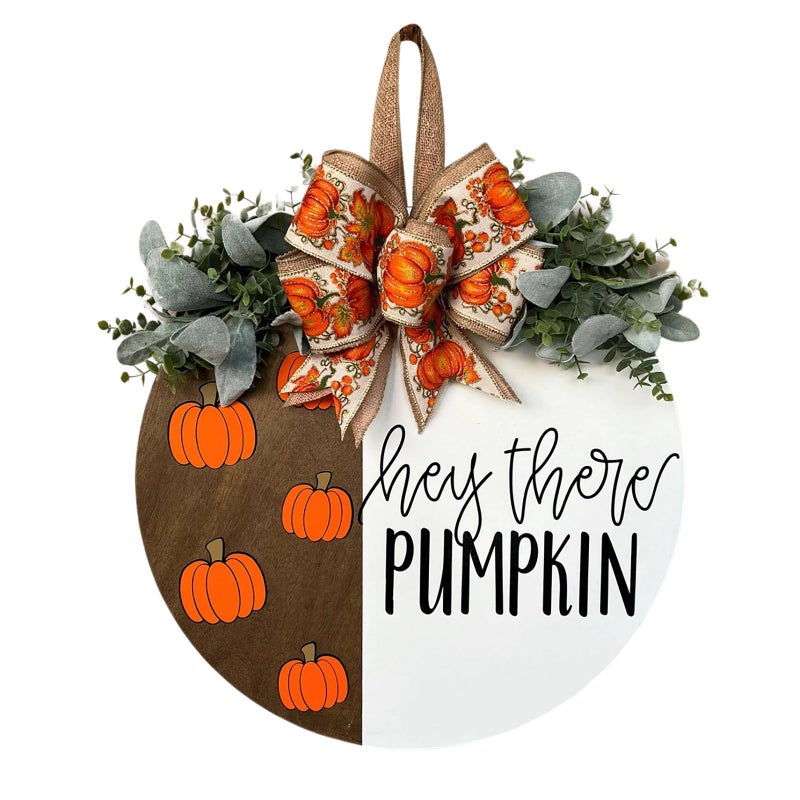 Hey There Pumpkin Welcome Hanging Sign Front Door Decor Fall Decorative Wooden Welcome Sign Rustic Porch Decoration for Home Office Garden Farmhouse 12 Inch