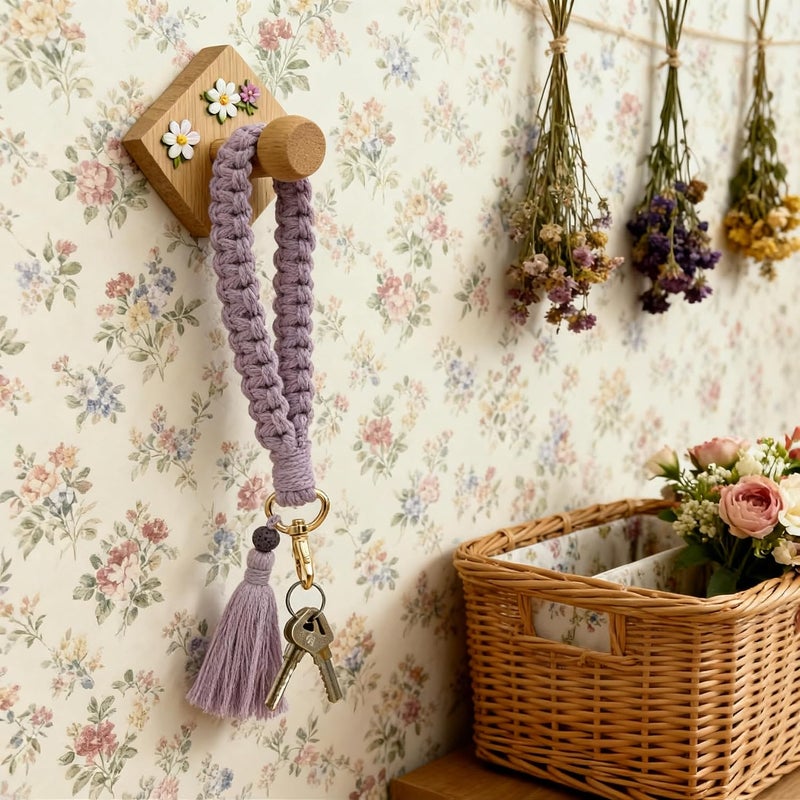 Moydolo Macrame Boho Handmade Cute Bracelet Holder Keychain Wristlet Key Chain Wrist Lanyard for Women Girls - Image 3