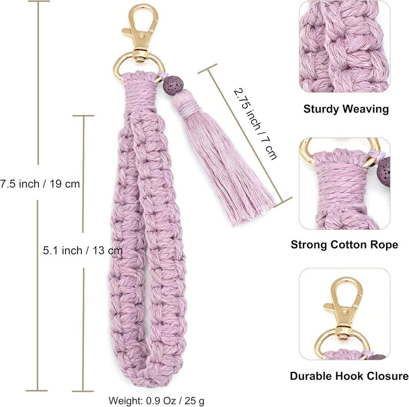 Moydolo Macrame Boho Handmade Cute Bracelet Holder Keychain Wristlet Key Chain Wrist Lanyard for Women Girls - Image 1