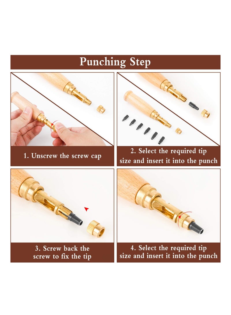 Screw Hole Puncher, Japanese Screw Hole Punch Wood Handle Hole Punch 6 Tips Sizes Hole Punch 1.5mm Hole Punch 2mm Hole Punch 2.5mm Hole Punch 3mm Hole Punch 3.5mm Hole Punch 4mm Hole Punch - Image 3