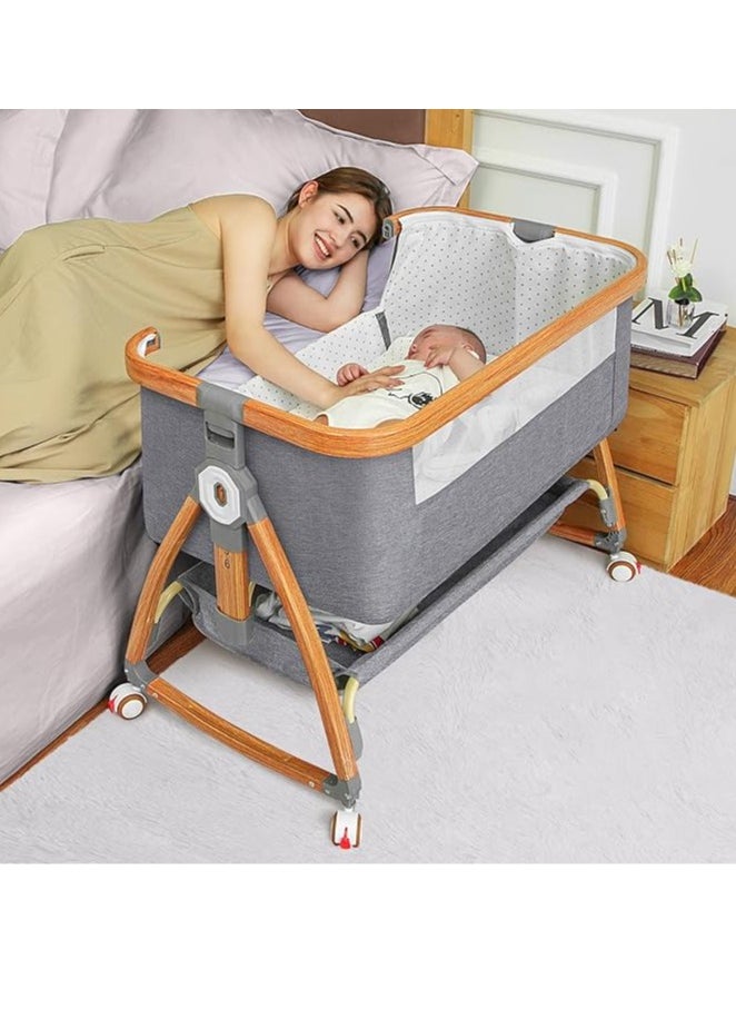 Arabest - Baby Bassinet, Bedside Bassinet for Baby, 6 Height Adjustable Baby Bed, 3 in 1 Bassinet Bedside Sleeper with Wheels, Mosquito Net, Portable Bedside Crib for Infant/Baby/Newborn (Light Grey) - Image 1