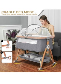 Arabest Baby Bassinet, Bedside Bassinet for Baby, 6 Height Adjustable Baby Bed, 3 in 1 Bassinet Bedside Sleeper with Wheels, Mosquito Net, Portable Bedside Crib for Infant/Baby/Newborn (Light Grey)  - Image 4
