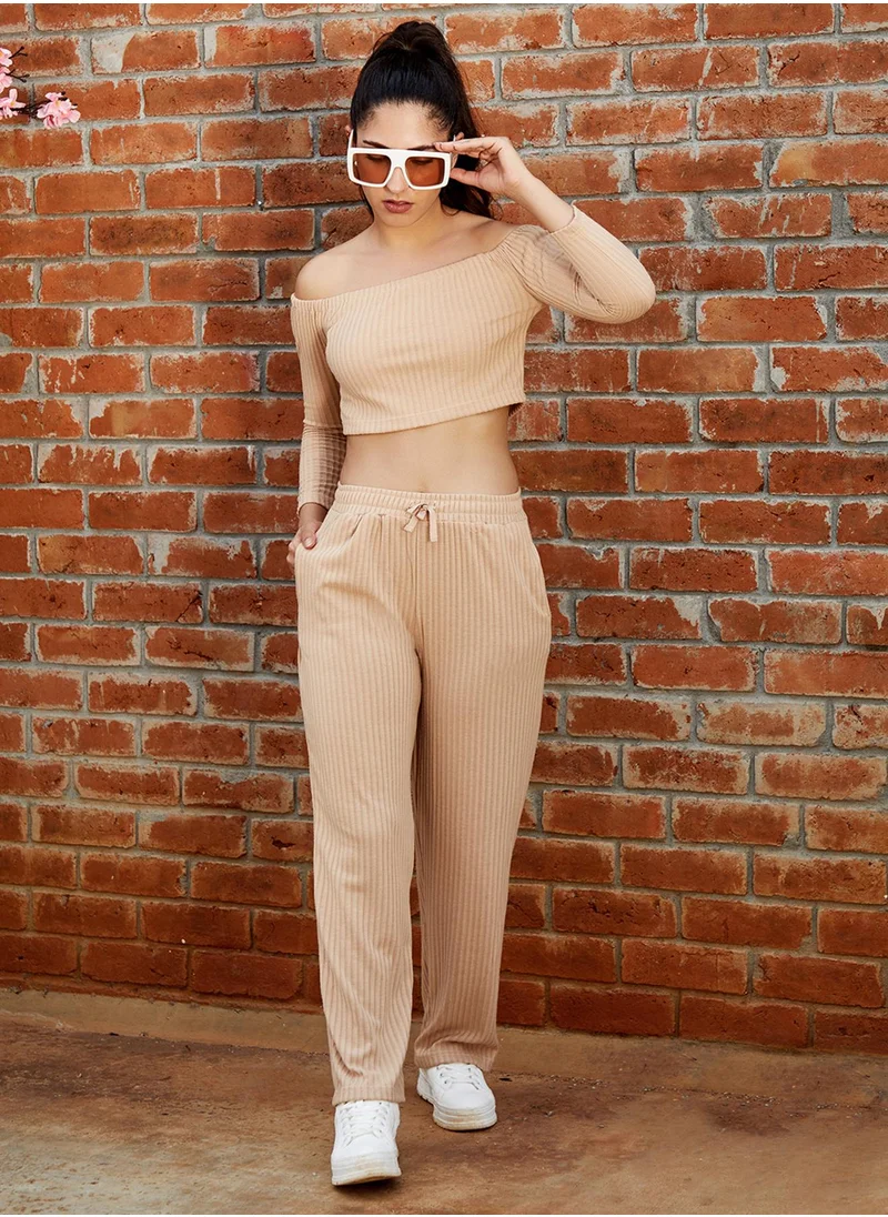 PINACOLADA Women's Beige Ribbed Co-Ord Set