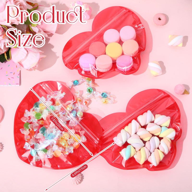 Yexiya 50 Pcs Large Valentine Gift Bags 6.7 x 8 Inch Heart Shaped Treat Bags Valentine Clear Cellophane Bag Plastic Heart Candy Goodie Reusable Sealed Bag for Party Favors(Red) - Image 2