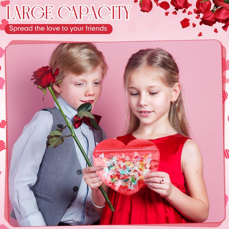Yexiya 50 Pcs Large Valentine Gift Bags 6.7 x 8 Inch Heart Shaped Treat Bags Valentine Clear Cellophane Bag Plastic Heart Candy Goodie Reusable Sealed Bag for Party Favors(Red) - Image 3