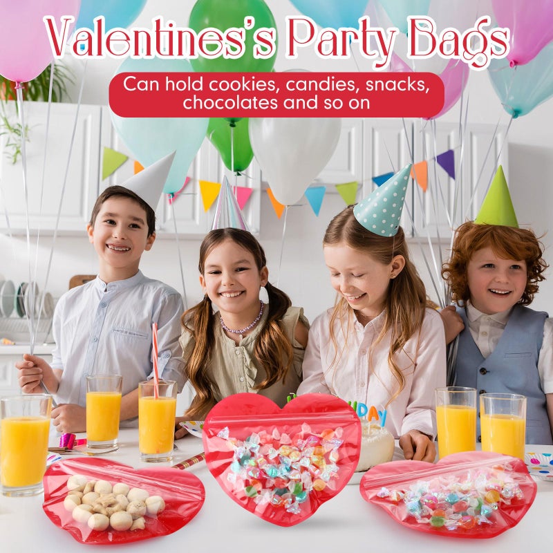 Yexiya 50 Pcs Large Valentine Gift Bags 6.7 x 8 Inch Heart Shaped Treat Bags Valentine Clear Cellophane Bag Plastic Heart Candy Goodie Reusable Sealed Bag for Party Favors(Red) - Image 4
