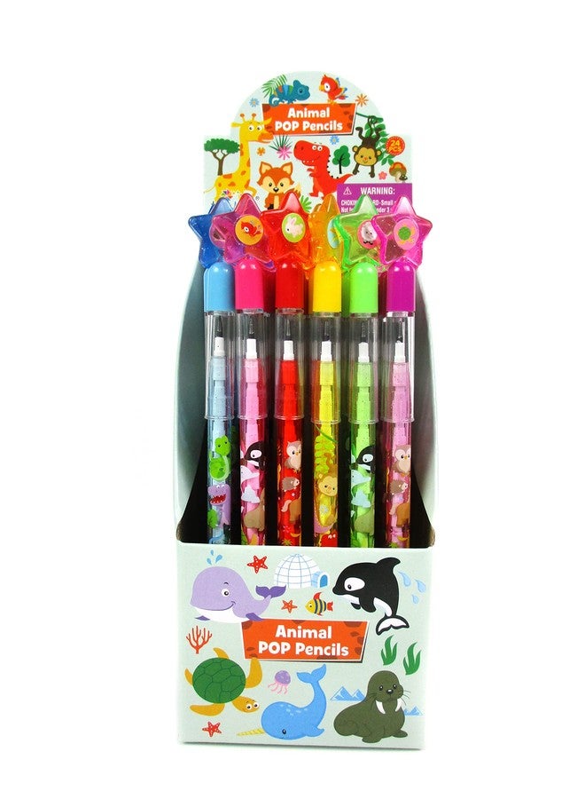 TINYMILLS 24 Pcs Assorted Animals Stackable Push Pencil Assortment with Eraser for Party Favors Goodie Bag Stuffers VBS Classroom Rewards Pinata Fillers Carnival Prize Barnyard Party - Image 2