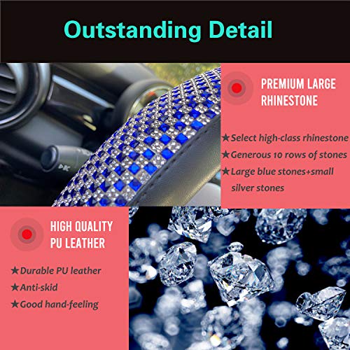 PINCTROT Bling Bling Comfy Steering Wheel Cover with Jumbo Crystal Rhinestones, Anti-Slip Diamond Leather, Universal 15 Inch (Blue) - Image 3