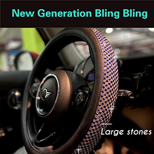 PINCTROT Bling Bling Comfy Steering Wheel Cover with Jumbo Crystal Rhinestones, Anti-Slip Diamond Leather, Universal 15 Inch (Blue) - Image 2