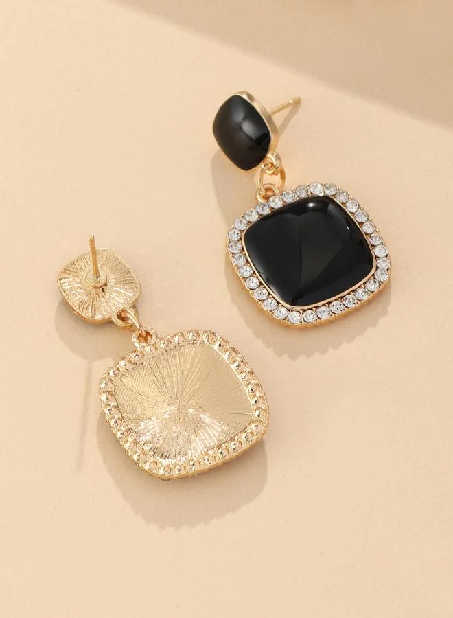 Take Two  Black Rhinestone Square Drop Earrings for Women | Best Price UAE