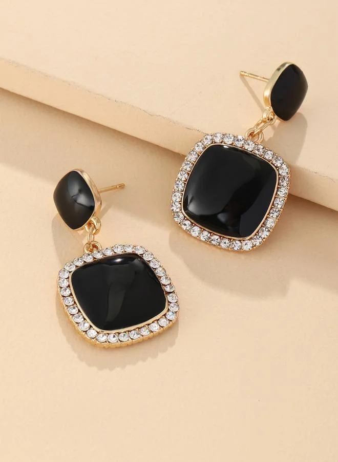 Take Two Black Rhinestone Square Drop Earrings