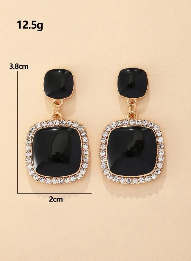 Take Two  Black Rhinestone Square Drop Earrings for Women | Best Price UAE