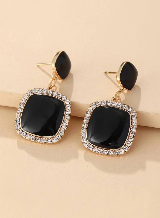 Take Two  Black Rhinestone Square Drop Earrings for Women | Best Price UAE