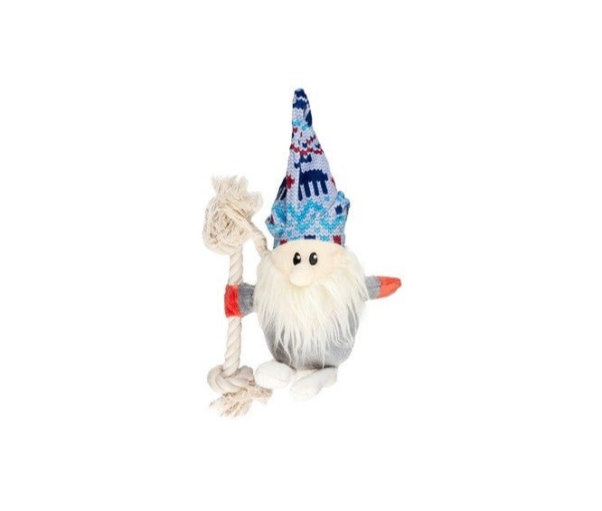 Duvo Plus Xmas Multicolored Squeaky Dwarf Plush Dog Toy with Rope (23x15x24cm) , 1 pcs