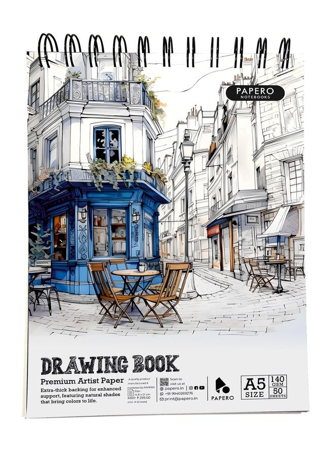 PaperO A5 Sketchbook | 140 GSM Thick Paper, 100 Pages (50 Sheets) | Wire-O Bound Drawing Pad for Artists, Students, Architects & Kids (21 x 14.8 cm) (Design 2) - Image 1