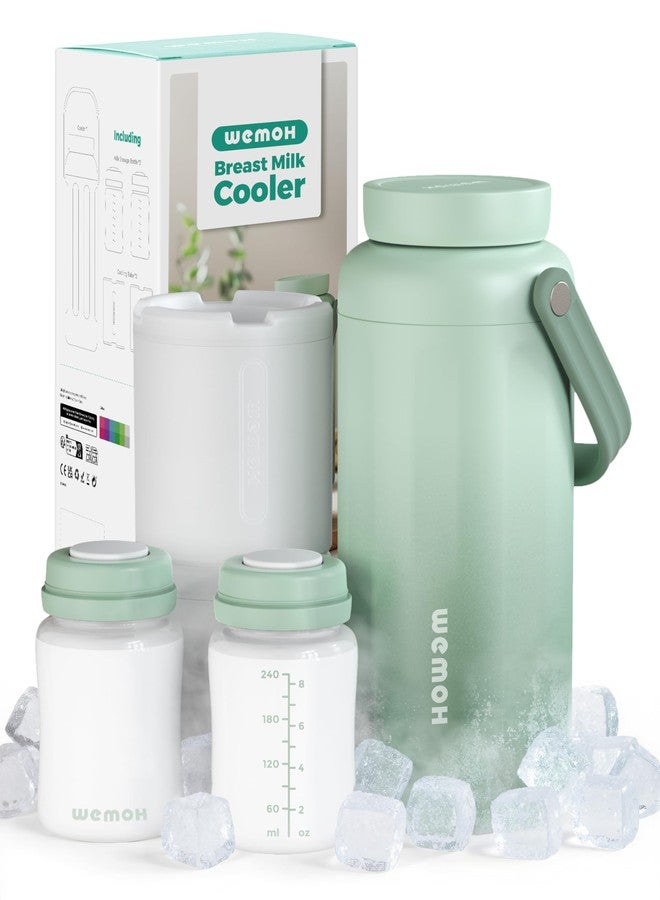 WEMOH Breast Milk Cooler Bottle - 12H+ Ice-Cold/24H Safe Storage, Compatible with Spectra Pumps, TSA Approved Travel Chiller, 18oz (2x9oz) Lightweight Leakproof Container for Work, Green - Image 1
