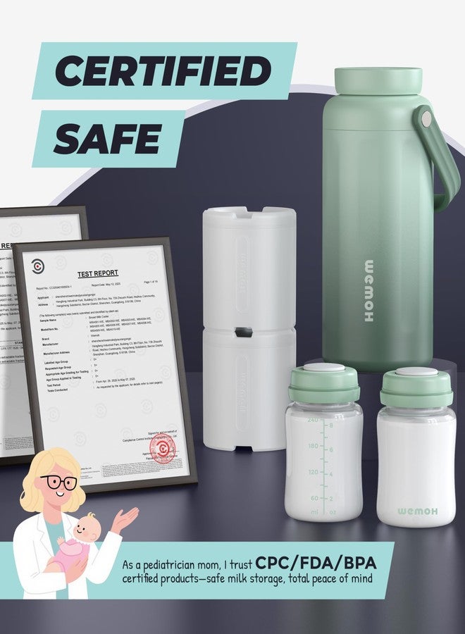 WEMOH Breast Milk Cooler Bottle - 12H+ Ice-Cold/24H Safe Storage, Compatible with Spectra Pumps, TSA Approved Travel Chiller, 18oz (2x9oz) Lightweight Leakproof Container for Work, Green - Image 5