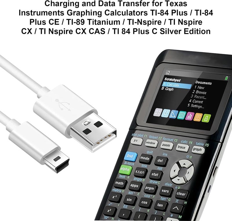 (2 Pack) USB Charger and Data Cable for Texas Instruments Calculators TI-84 Plus CE Graphing Calculator, TI-Nspire CX/CX CAS, TI-84 Plus CE Color/C Silver (White) - Image 4