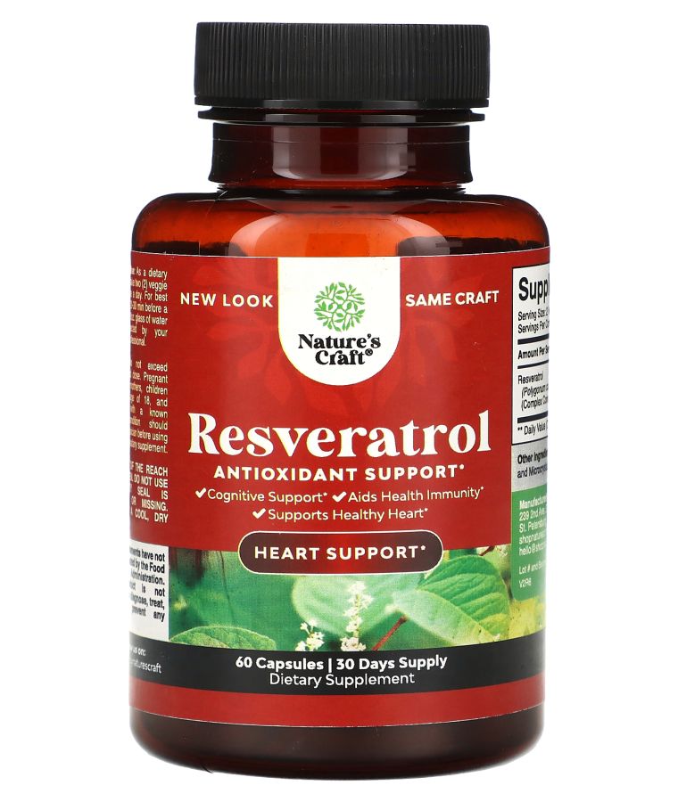 Nature's Craft Resveratrol Antioxidant Support 60 Capsules (600 mg per Capsule)