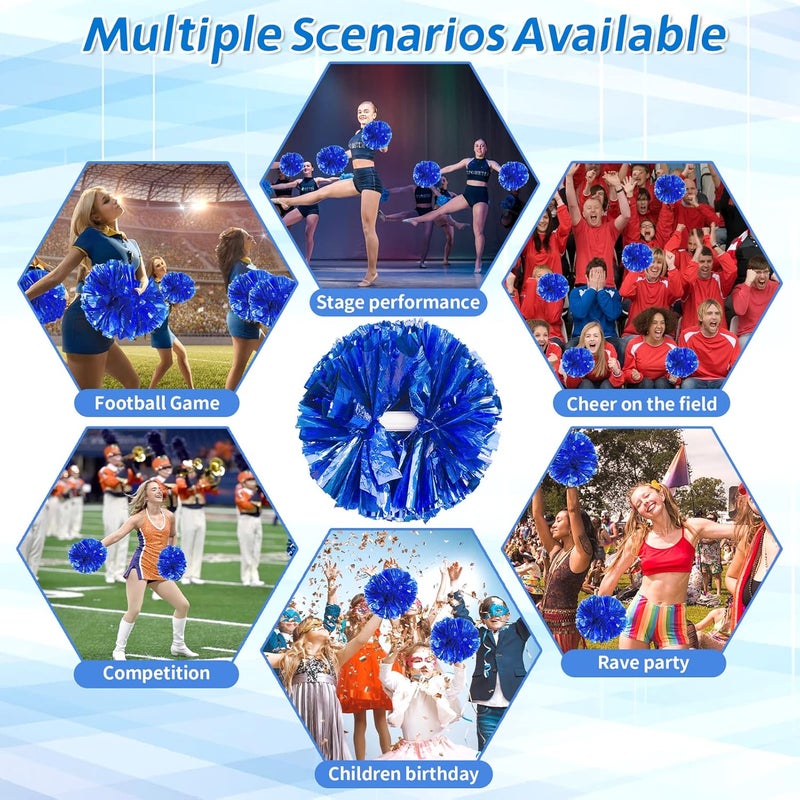 CREATIEE-PRO 4Pcs Metallic Cheerleading Pom Poms, Creatiee 2 Pair Cheerleader Cheering Squad Pompoms for School Sports Dance Games Team Spirit Cheer - Image 4