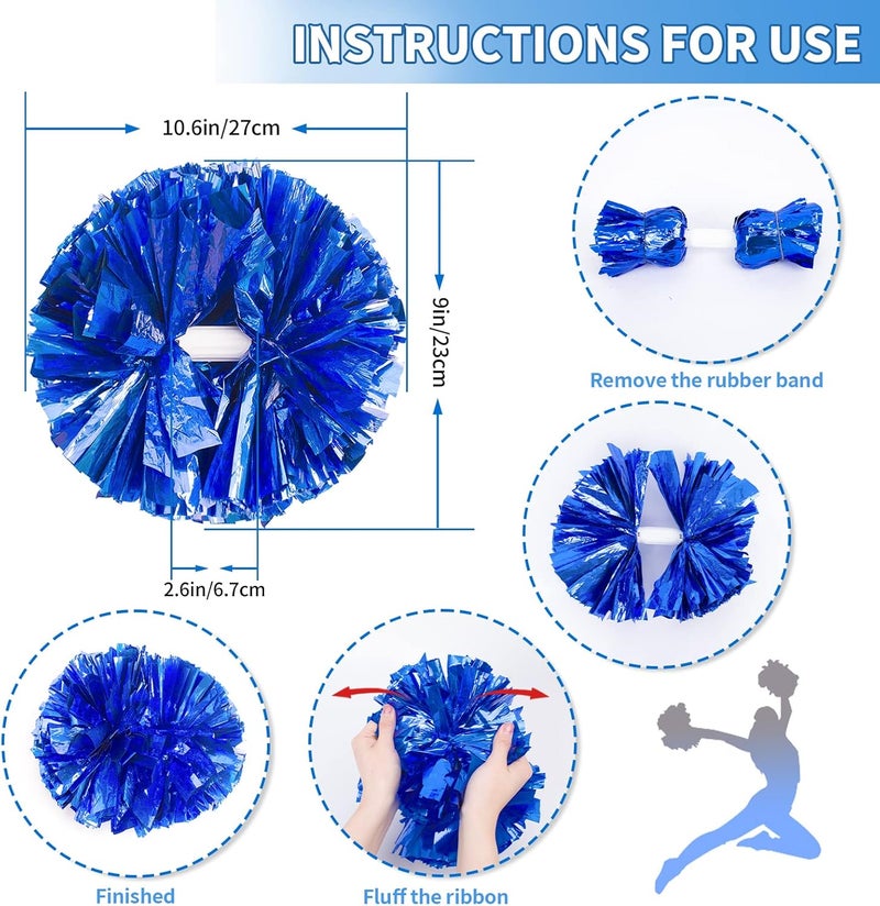 CREATIEE-PRO 4Pcs Metallic Cheerleading Pom Poms, Creatiee 2 Pair Cheerleader Cheering Squad Pompoms for School Sports Dance Games Team Spirit Cheer - Image 2