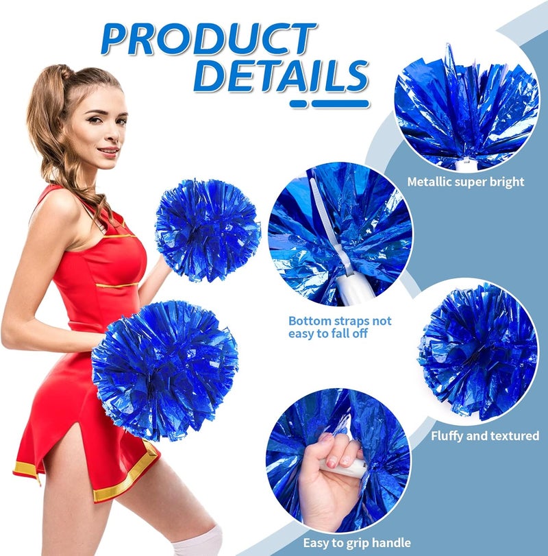 CREATIEE-PRO 4Pcs Metallic Cheerleading Pom Poms, Creatiee 2 Pair Cheerleader Cheering Squad Pompoms for School Sports Dance Games Team Spirit Cheer - Image 3