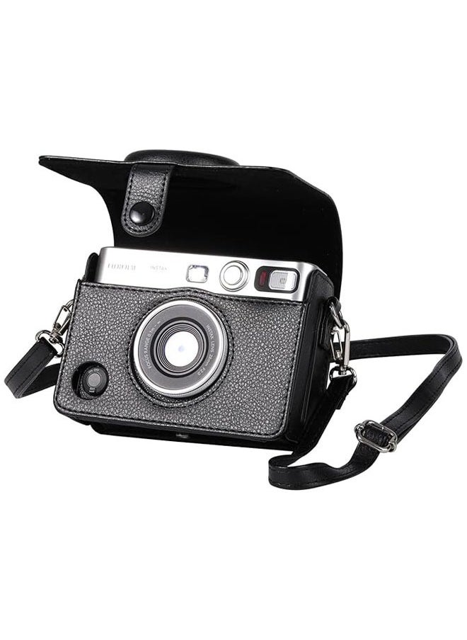 Horizontal Camera Case for Fujifilm Instax Mini EVO - Compatible Protective Bag with Adjustable Shoulder Strap, Black Lychee Texture, Stylish and Durable