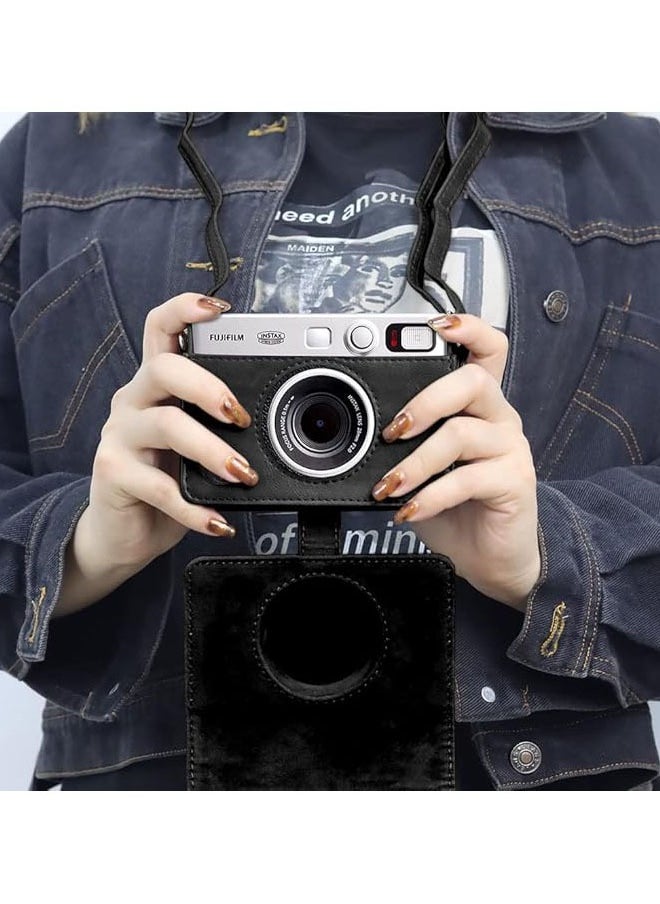 Horizontal Camera Case for Fujifilm Instax Mini EVO - Compatible Protective Bag with Adjustable Shoulder Strap, Black Lychee Texture, Stylish and Durable