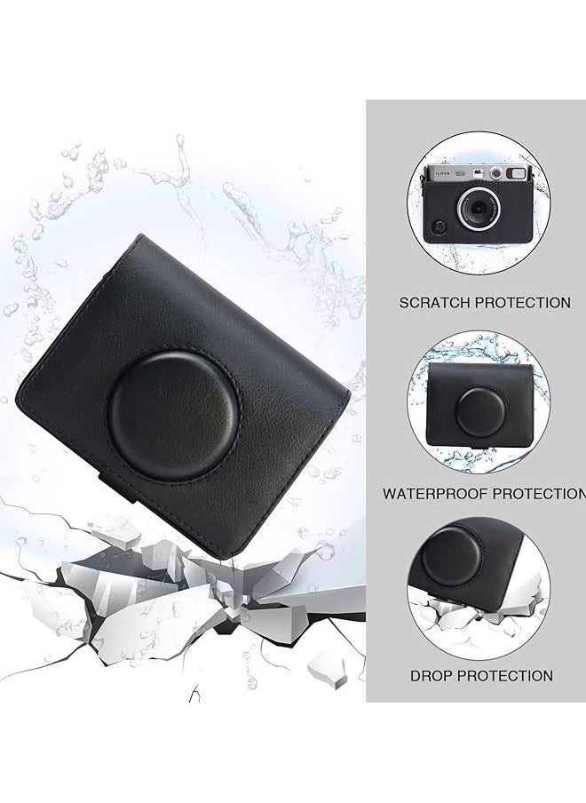 Horizontal Camera Case for Fujifilm Instax Mini EVO - Compatible Protective Bag with Adjustable Shoulder Strap, Black Lychee Texture, Stylish and Durable