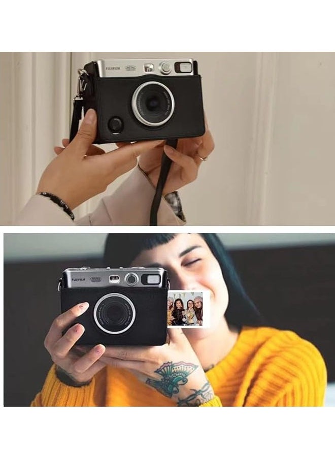 Horizontal Camera Case for Fujifilm Instax Mini EVO - Compatible Protective Bag with Adjustable Shoulder Strap, Black Lychee Texture, Stylish and Durable