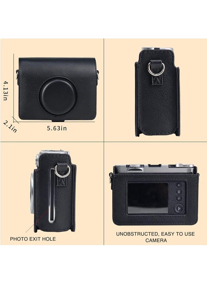 Horizontal Camera Case for Fujifilm Instax Mini EVO - Compatible Protective Bag with Adjustable Shoulder Strap, Black Lychee Texture, Stylish and Durable
