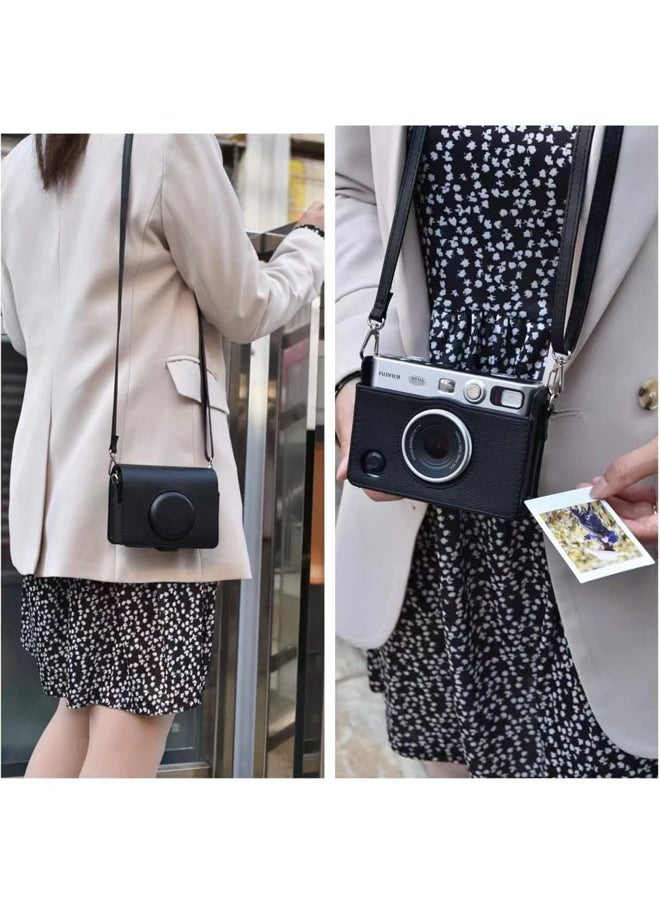 Horizontal Camera Case for Fujifilm Instax Mini EVO - Compatible Protective Bag with Adjustable Shoulder Strap, Black Lychee Texture, Stylish and Durable