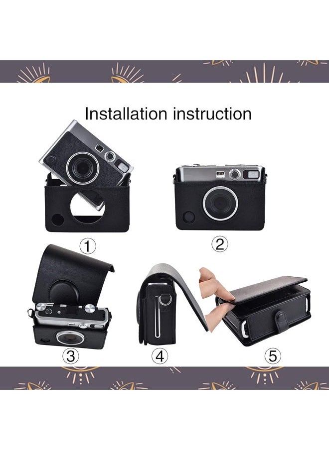 Horizontal Camera Case for Fujifilm Instax Mini EVO - Compatible Protective Bag with Adjustable Shoulder Strap, Black Lychee Texture, Stylish and Durable