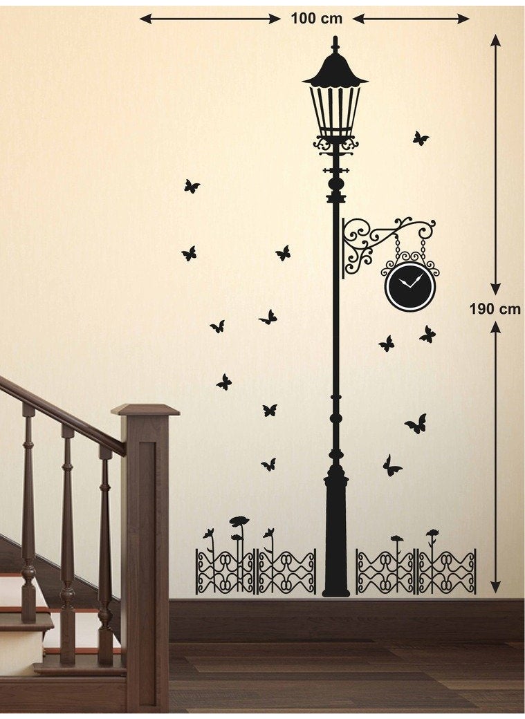 Decals Design Decals Design 'Black Antique Street Lamp with Butterflies' Wall Sticker (PVC Vinyl, 60 cm x 90 cm x 1 cm, Black)  - Image 2