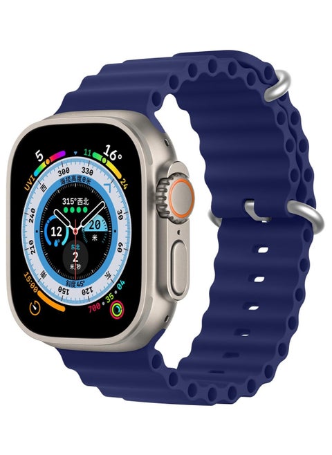 Dux Ducis OceanWave Series Silicone Rubber and Stainless Steel Watch Strap for Apple Watch 42mm/44mm/45mm, Blue